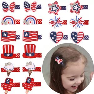 Embroidered American Flag Star Printed Barrettes Hair Clips Baby Girls Children Independence Day Hairpins Hairbow With Clip 4Th Of July Kids Hair Accessories