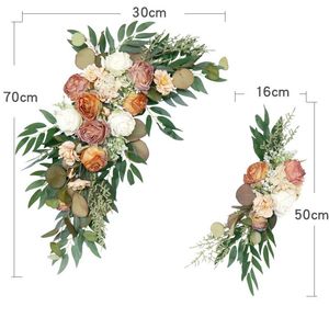 Party Decoration 2pcs Custom Luxury Retro Rose Artificial Wedding Flowers Row Arch Decor Backdrop Flower Wall Arrange Window Display Fake PL