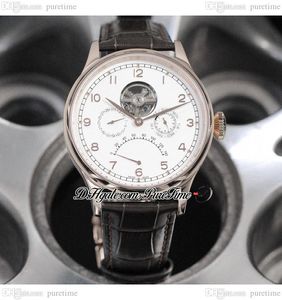 Ewiger Kalender, Tourbillon, Gangreserve, A23j, automatische Herrenuhr, 44 mm, Roségold, weißes Zifferblatt, Champagner-Zahlenmarkierungen, braunes Lederarmband, Puretime F01A01