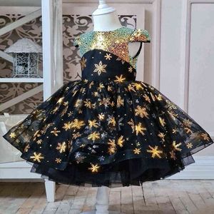 Girls Golden Sequin Shiny Dutu Dress Kids Snowflake Christmas Princess Costum