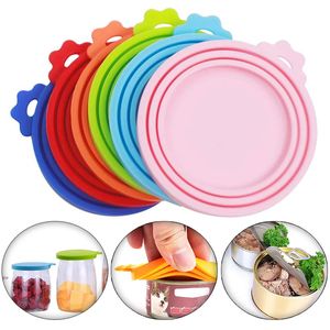 3 In 1 New Reusable Food Storage Keep Fresh Tin Cover Cans Cap Pet Can Box Cover Silicone Can Lid Hot Kitchen Supply Cup Cover LX4922