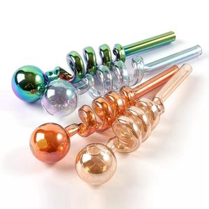 Colorful Curved Glass Oil Burner Pipe Hookah Accessories Smoking Coil Banger Tube Helix Dab Rig Pipes Rotating Pipe for Water Bong Random Delivery