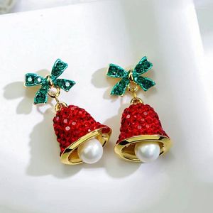 Stud Christmas Gifts Earrings Girls Women Jingle Bell Green Red Rhinestone Cute Crystal Bow Fashion JewelryStud Moni22