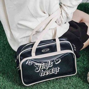 Japanese Style Transparent Ita Bags Femme Vintage Sports Large Capacity Shoulder Bag Fashion Heart Zipper Tote Bolso Mujer 220506