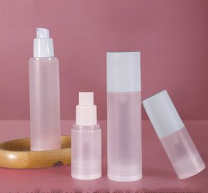 Buzlu PP Plastik Havasız Sprey Pompası Şişeleri Beyaz Kapaklı Cilt Bakımı Serum Losyonu 15ml 20ml 30ml 50ml 80ml 100ml Seyahat Doldurulabilir Kozmetik Kaplar SN4513