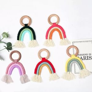 Arcobaleno Giocattolo Nappa Macrame Legno Massaggiagengive Anello Neonato Allattamento Massaggiagengive Sensoriale Molare Baby Shower Regali B0529A09