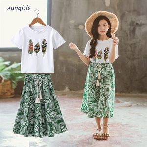 Girls Clothes Sets Summer Teenagers Short Sleeve Shirt Top Shorts Pants Suits Kids Clothing Printed Children 220620