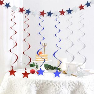 Dekoracja imprezy American Independence Day Banner Pull Flag Spiral Star Garland Confetti Blue Red Rain Curtain Tło Dekorparty