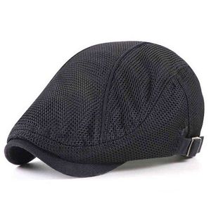 Berretto da uomo casual Berretto da visiera traspirante estivo Cappello da sole piatto edera da donna Solido Nero Bianco Cappello da strillone a lisca di pesce Cappello da driver in rete J220722