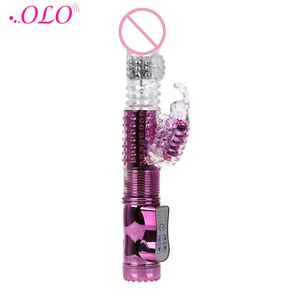 Olo Telescopic Rotating Bead Rabbit Vibrator Sexiga leksaker USB -uppladdningsbar fjäril Dildo Dual Vibration Wand