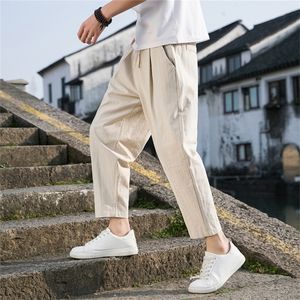 Leinen Breite Männer Hosen Koreanische Hosen Oversize Bettwäsche Streetwear Männlichen Frühling Sommer Hosen Casual Männer Kleidung Jogginghose 220813