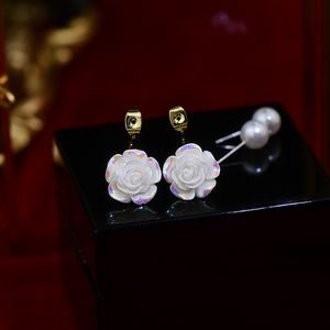 Dangle & Chandelier 2022 Fashion Front And Back Elegant White Pearl Rose Flower Earrings For Women Korean Style 2022 New Earings
