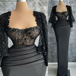 2022 Plus Size Arabic Aso Ebi Black Sheath Sexy Prom Dresses Beaded Crystals Evening Formal Party Second Reception Birthday Engagement Gowns Dress ZJ226