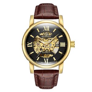 Orologi da polso Orologio da polso da uomo Orologio scheletro dorato Orologio da polso meccanico da uomo marrone Relogio Masculino Automatico Zegarek Meski WinerWristwatc