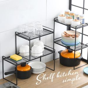 Hooks & Rails Multifunctional Kitchen Shelf Black Iron Storage Cabinet Rack Cosmetic Books Files Microwave Oven Spice Pot Home OrganizerHook