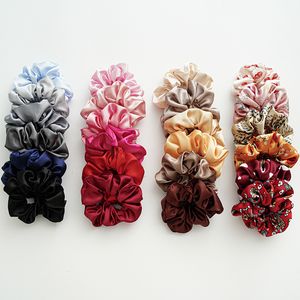 Scrunchies Haarbänder Solide und Blumendruck Satin Haarbänder Dickdarmhaare Krawatten Seile Mädchen Pferdeschwanzhalter Zubehör M4103