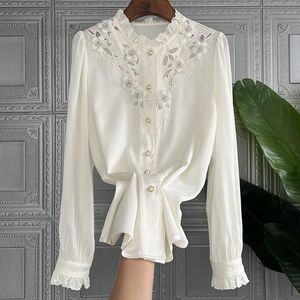 Женские блузкие рубашки Мода Женщины белые прибытие шифоновое воротник с длинными рукавами повседневная рубашка офисная блузская блузка весенняя женщина a19women's