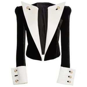 High Street 2020 Новейшая стильная дизайнерская куртка Women S Lion Blotons Color Block Patchwork Velvet Short Blazer LJ201021