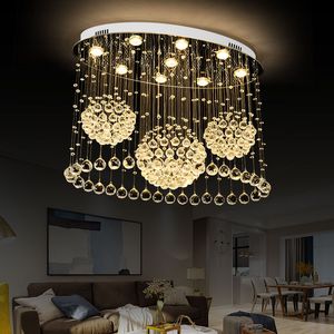 Oval kristall tak ljuskrona för vardagsrum matsal modern ledd kreativ lampa inomhus belysning rostfritt kristall ljus fixtur