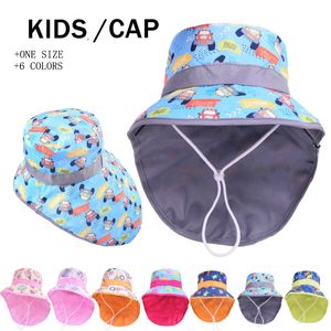 2022 Estate Cappello da bambino Spiaggia Protezione solare Collo Bambini Cartoni animati Animali Cappelli da secchio per ragazze Ragazzi Berretto per bambini regolabile Accessori per neonati