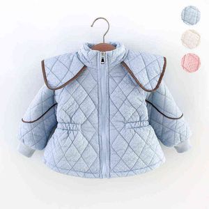 2022 뉴 겨울 따뜻한 면화 줄 라인 재킷을위한 여자 코트 패션 패션 한국 베이비 파카 어린이 겉옷 신생아 소녀 의류 j220718