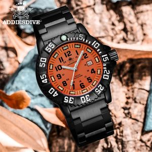 Addies Dive Men Fashion Casual Watch Calendar Display 50m Waterproof Tube Luminous Watch Orange Dial Rotating Bezel Quartz Watch 220407