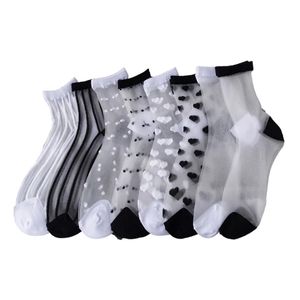 Frill Trim Breathable Glass Silk Crystal Socks Transparent Ankle Sheer Mesh socks Free Shpping styles