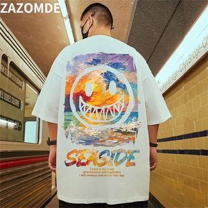 Zazomde streetwear män tees skjortor sommar djävul tryck t shirt casual tecknad tshirts hip hop harajuku kort ärm lösa toppar 220621