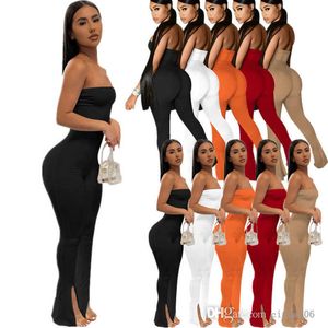 Jumpuits For Womens Designer Clothing Spring And Summer Off The Shoulder Onesies Milk Silk Bra Split Pants Bodysuits Sexy Slim Fit Rompers