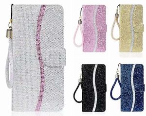 Custodie a portafoglio in pelle Deluxe per Iphone 15 Plus 14 Pro MAX 13 12 5.4 6.1 6.7 Redmi 10C Bling Sparkle Luxury Paillettes Glitter Flip Cover Custodia Custodia Borsa Cordino Tracolla