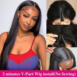 Lace Wigs 34inch V Part Wig Human Hair No Leave Out Remy Brazilian Straight 220 Density Machine Made WigsLace