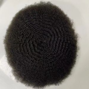 6mm wave Afro virgin human hair replacement hand tied #1b full lace toupees for black man in America fast express delivery