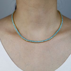 Wholesale 3mm Green Stone Paved Tennis Chain Choker Necklace Turquoises Fashion Punk Styles Women Girl Hip Hop Jewelry