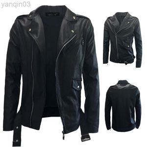 Новая весна и осень Новая мужская мода Casual Creat Class Classic Leather Jacket Мужская длинная рукава высококачественная кожаная куртка L220801
