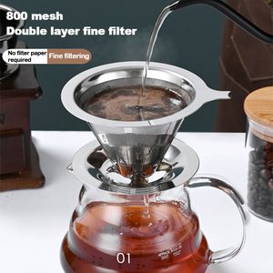 Reusable Double Layer 304 Stainless Steel Coffee Filter Holder Pour Over Coffeesdripper Mesh Basket Tools