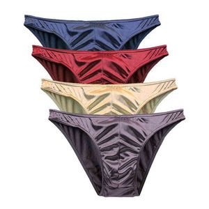 2pcs Pack Men Briefs Thong Men's Sexy Breathable Underpants Comfortable Underwear Shorts Male Panties Satin Silky SMLXL2XL3XL Y220426