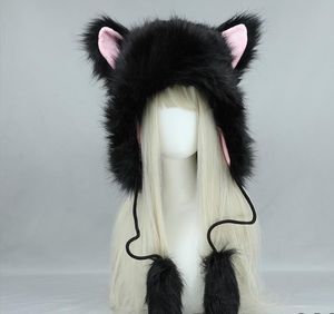 Chapéu de pele sintética de festa inverno orelha de gato felpudo aquecedor motocicleta esqui peludo protetor de orelha cosplasy adereços preto branco