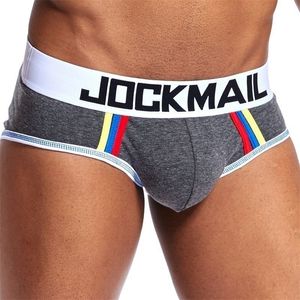 JOCKMAIL Sexy Men Underwear sacchetto del pene mens slip tanga Gay Underwear uomo bikini Slip Modal e cotone 2 Style 7 colori bianco T200517