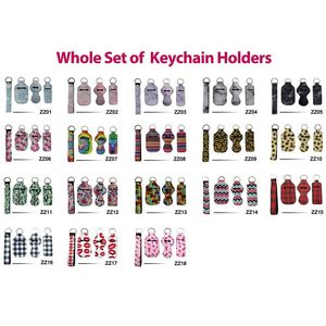 4Pcs/Set Neoprene Wristband Keychain Pendant Set Party Favor Hand Sanitizer Bottle Holder Fashion Printing lipstick Holder