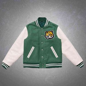 Vintage Furry Cartoon Tiger Embroid PU Sleeve Baseball Jackets Men Hip Hop Harajuku Casual Varsity Coats Unisex Chaquetas Hombre T220728