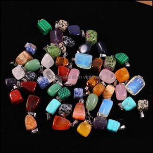 Charms Schmuck Erkenntnisse Komponenten Naturstein Irregar Opal Tigerauge Rosa Quarz Heilung Chakra Anhänger DIY N Dhr4I