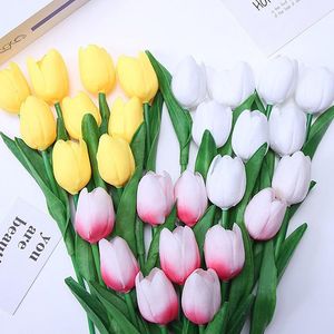 Flores decorativas grinaldas 1pc tulipas artificiais Tulipas Real Tulip Tulip Bouquet Decor Mariage for Home Wedding Decorations Fake Flowerdec