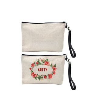 16*25cm Personalized Cosmetic Bag Favor Sublimation Credit Card Mobile Phone Bags Flax Outdoor Portable Handbag with Zipper