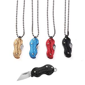 Edelstahl Klappmesser Anhänger Halsketten Kreative Erdnuss Form Schlüssel Messer Halskette Mini Tragbare Outdoor Werkzeuge