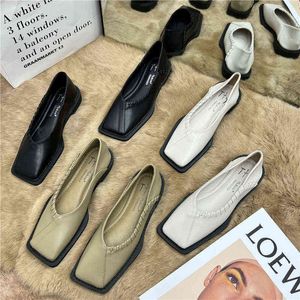 Sweri 2023 Bahar Düz Balerin Ayakkabı Kadın Moda Marka Kare Toe Balesi Kadın Vintage Kısa Loafer Zapato 220622