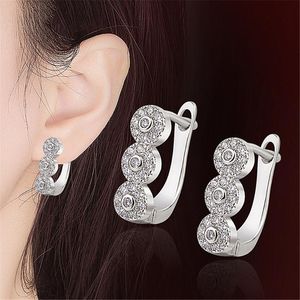 Hoop Huggie Trendy Crystal Round örhängen för flickor smycken Vintage Cubic Zirconia Earring Female Hoops Silver Plated Ear Accessories