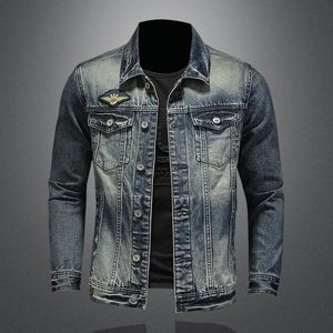 Mens Jackets Vintage Men Pilot Denim Coat Bomber Jacket Slim Fit Jean Outerwear Fashion Mens Motorcycle Biker Drop