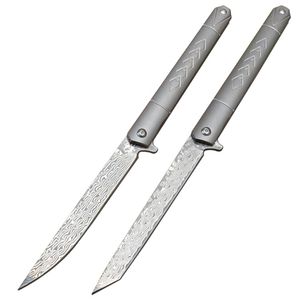 Toppkvalitet Fast Open Folding Knife VG10 Damascus Steel Blade TC4 Titaniumlegeringshandtag EDC Pocket Folding Knives