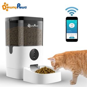 4 / 6L Automatisk husdjursmatare för katter WiFi Smart Swirl Slow Dog med röstinspelare Stor kapacitet Timing Cat Food Dispenser 220323