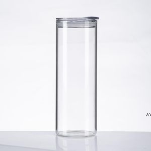 Sublimação de vidro de cerveja de vidro com tampa palha diy espaços em branco fosco caneca xícaras xícaras transferência de calor 25oz cocktail gelado por mar jjle1355